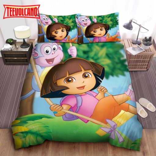 Dora The Explorer Dora And Boots Swinging Duvet Cover Bedding Sets