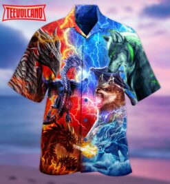 Dragon And Wolf Fighting Hawaiian Shirt