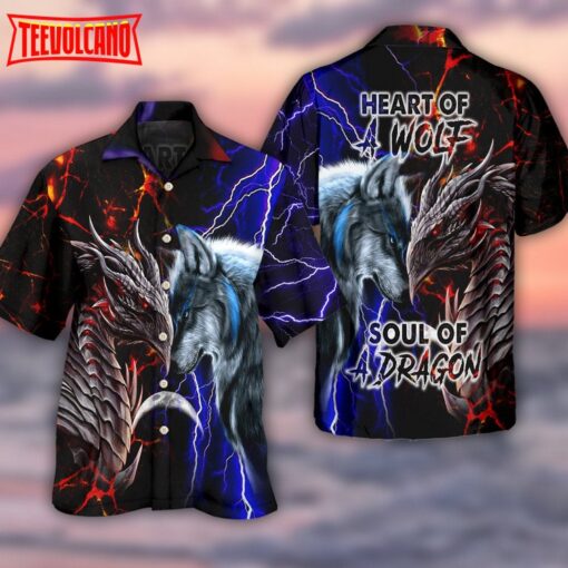 Dragon And Wolf Red And Blue Hawaiian Shirt