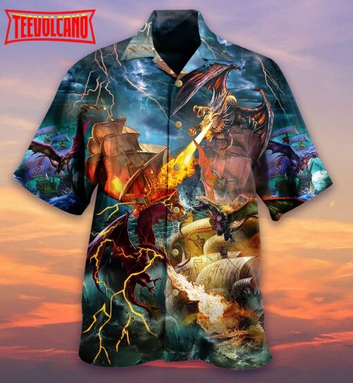 Dragon Fight With The Pirate Ship Hawaiian Shirt