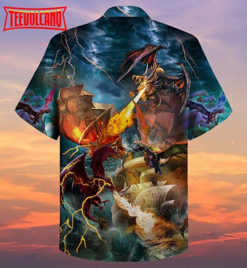 Dragon Fight With The Pirate Ship Hawaiian Shirt