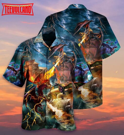 Dragon Fight With The Pirate Ship Hawaiian Shirt