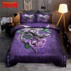 Dragon Flower Purple Rose Bed Sheets Duvet Cover Bedding Sets