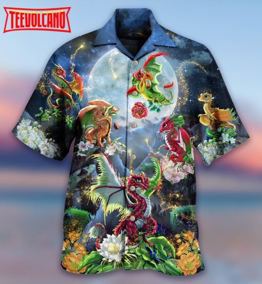 Dragon Flowers Love Life To The Moon Hawaiian Shirt