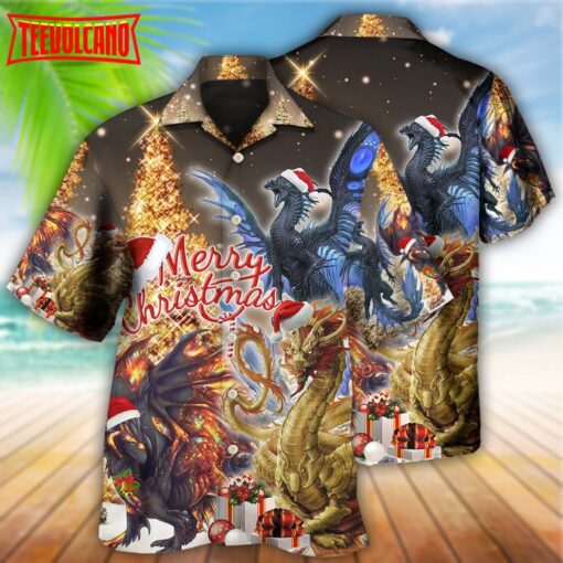 Dragon Gold Merry Christmas Amazing Hawaiian Shirt