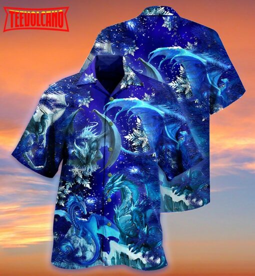 Dragon Merry Xmas Snow Love Blue Hawaiian Shirt