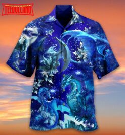 Dragon Merry Xmas Snow Love Blue Hawaiian Shirt