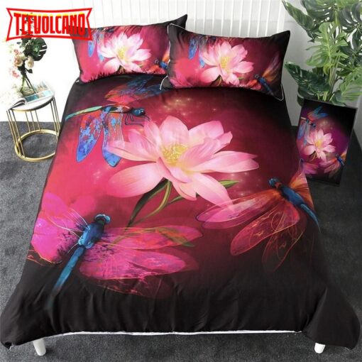 Dragonflies On Lotus Bed Sheets Duvet Cover Bedding Sets