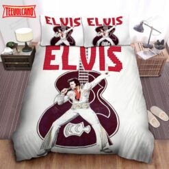 Elvis Presley In White Rhinestone Jumpsuit And His Guitar Painting Bedding Sets