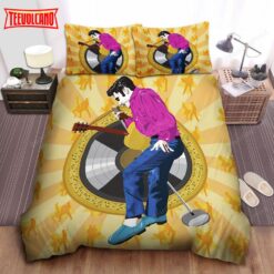 Elvis Presley On Stage Painting Art On Vinyl Background Bedding Sets