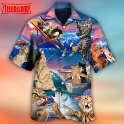 Fishing Cat Cute Beach Art Style Hawaiian Shirt