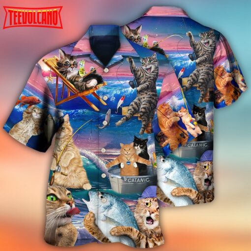 Fishing Cat Cute Beach Art Style Hawaiian Shirt