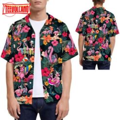 Flamingo Hibiscus Tropical Leaves Hawaiian Shirt