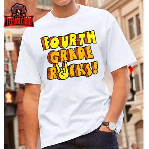 Fourth Grade Rocks Retro Shirt Team 4th Grade Teacher Kids T-Shirt