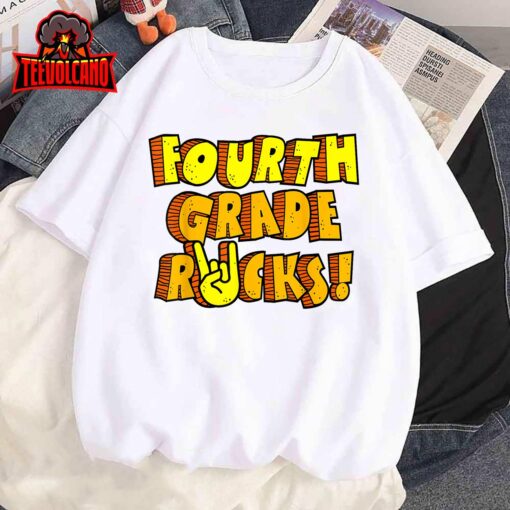 Fourth Grade Rocks Retro Shirt Team 4th Grade Teacher Kids T-Shirt