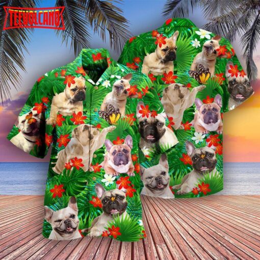 French Bulldog Blooming Flowers Hawaiian Shirt