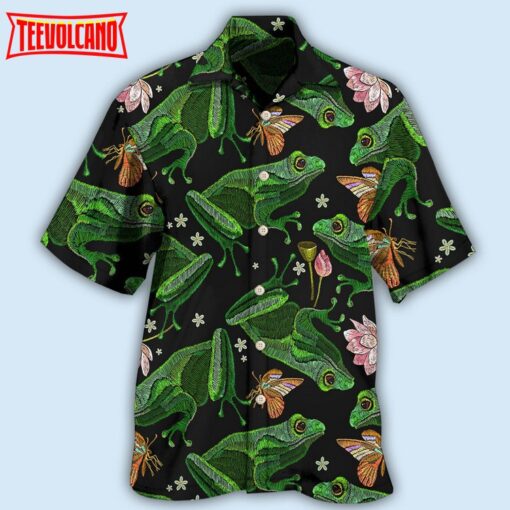 Frog Green Frog Black Style Hawaiian Shirt