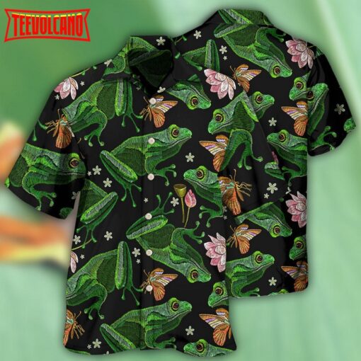 Frog Green Frog Black Style Hawaiian Shirt