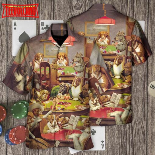 Gambling Dog Playing Poker Hawaiian Shirt