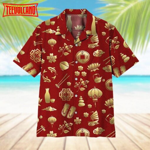 Gold Asian Culture Hawaiian Shirt