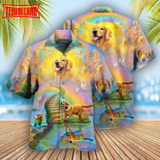 Golden Retriever A Rainbow Hawaiian Shirt