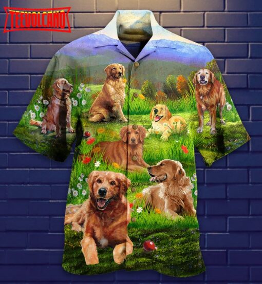 Golden Retriever Beautiful Grass Hawaiian Shirt