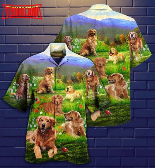 Golden Retriever Beautiful Grass Hawaiian Shirt