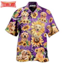 Golden Retriever Sunflower Purple Hawaiian Shirt