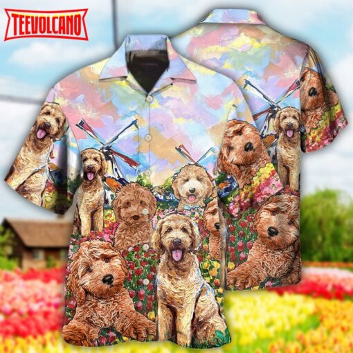 Goldendoodle Dog With Flowers Hawaiian Shirt