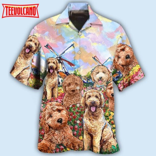 Goldendoodle Dog With Flowers Hawaiian Shirt