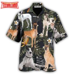 Great Dane Dog Leaf Black Style Hawaiian Shirt