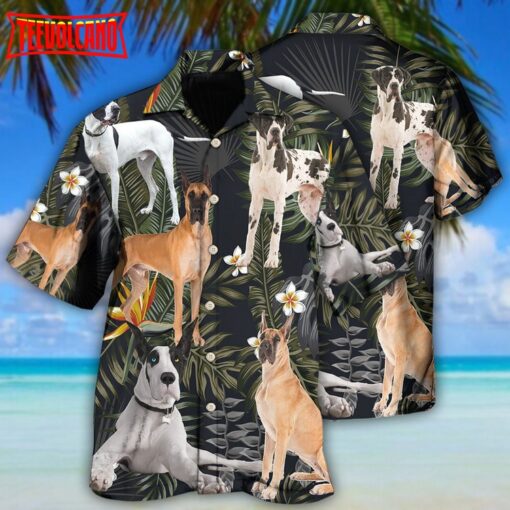 Great Dane Dog Leaf Black Style Hawaiian Shirt