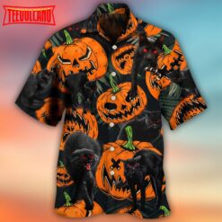 Halloween Black Cat Pumpkin Hawaiian Shirt