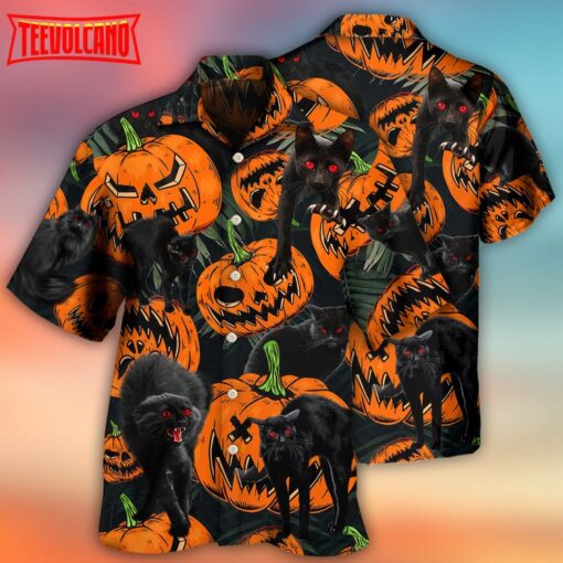 Halloween Black Cat Pumpkin Hawaiian Shirt