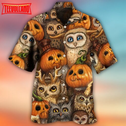 Halloween Owl Pumpkin Pattern Hawaiian Shirt