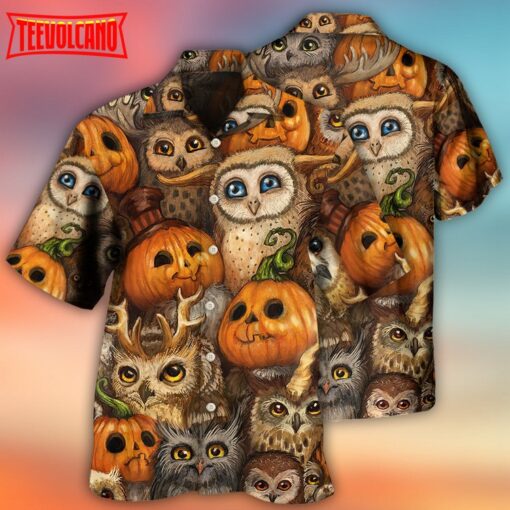 Halloween Owl Pumpkin Pattern Hawaiian Shirt