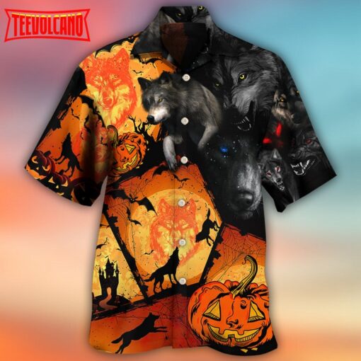 Halloween Wolf Pumpkin Hawaiian Shirt