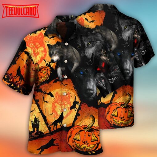 Halloween Wolf Pumpkin Hawaiian Shirt