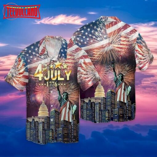 Happy 4th Of July American Flag Statue Of Liberty Hawaiian Shirt