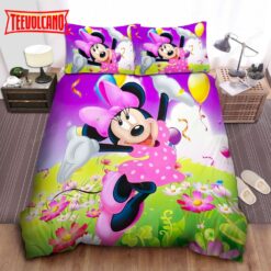 Happy Minnie Mouse In Flower Garden Duvet Cover Bedding Sets