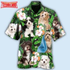 Havanese Dog Leaf Floral Hawaiian Shirt