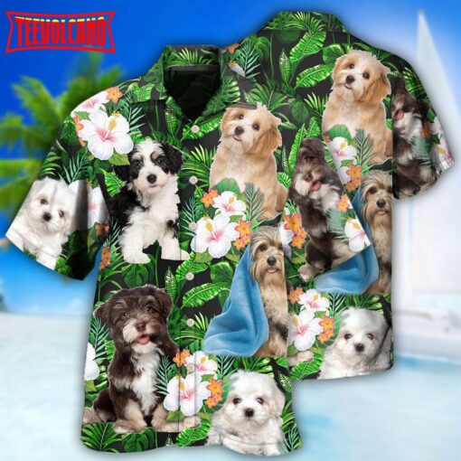 Havanese Dog Leaf Floral Hawaiian Shirt