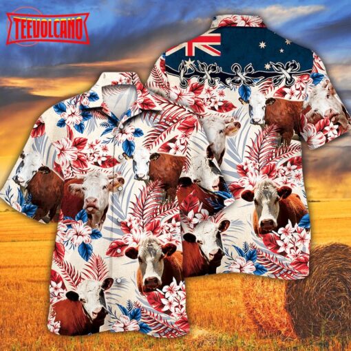 Hereford Cattle Australian Flag Hawaiian Shirt