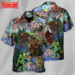 Hippie Bigfoot Peace Life Color Hawaiian Shirt