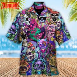 Hippie Mushroom Skull Hawaiian Shirt