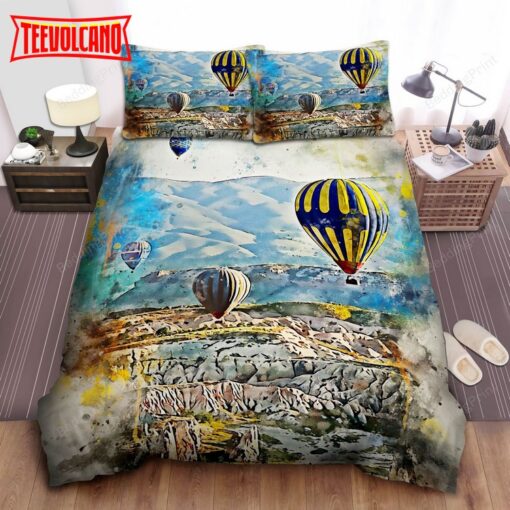 Hot Air Balloon Watercolour Bed Sheets Duvet Cover Bedding Sets