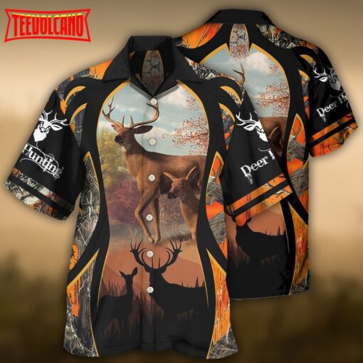 Hunting Deer Orange Camo Hawaiian Shirt