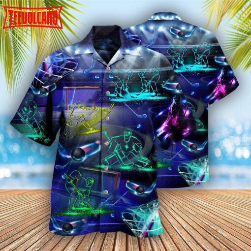 Ice Hockey Neon Hawaiian Shirt