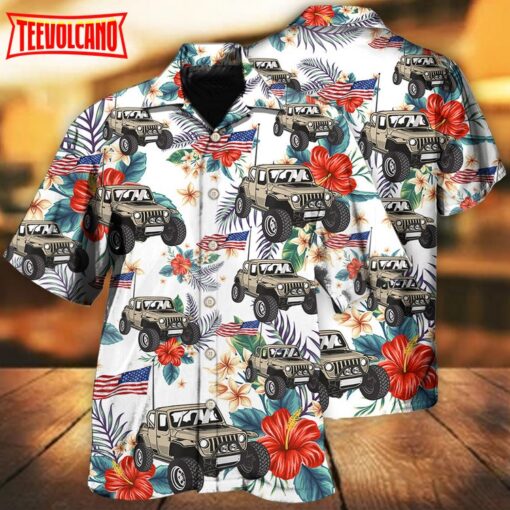 Jeep Independence Day Flower Hawaiian Shirt