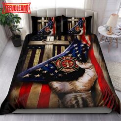 Jesus Christ Proud American Flag Firefighter Bedding Sets